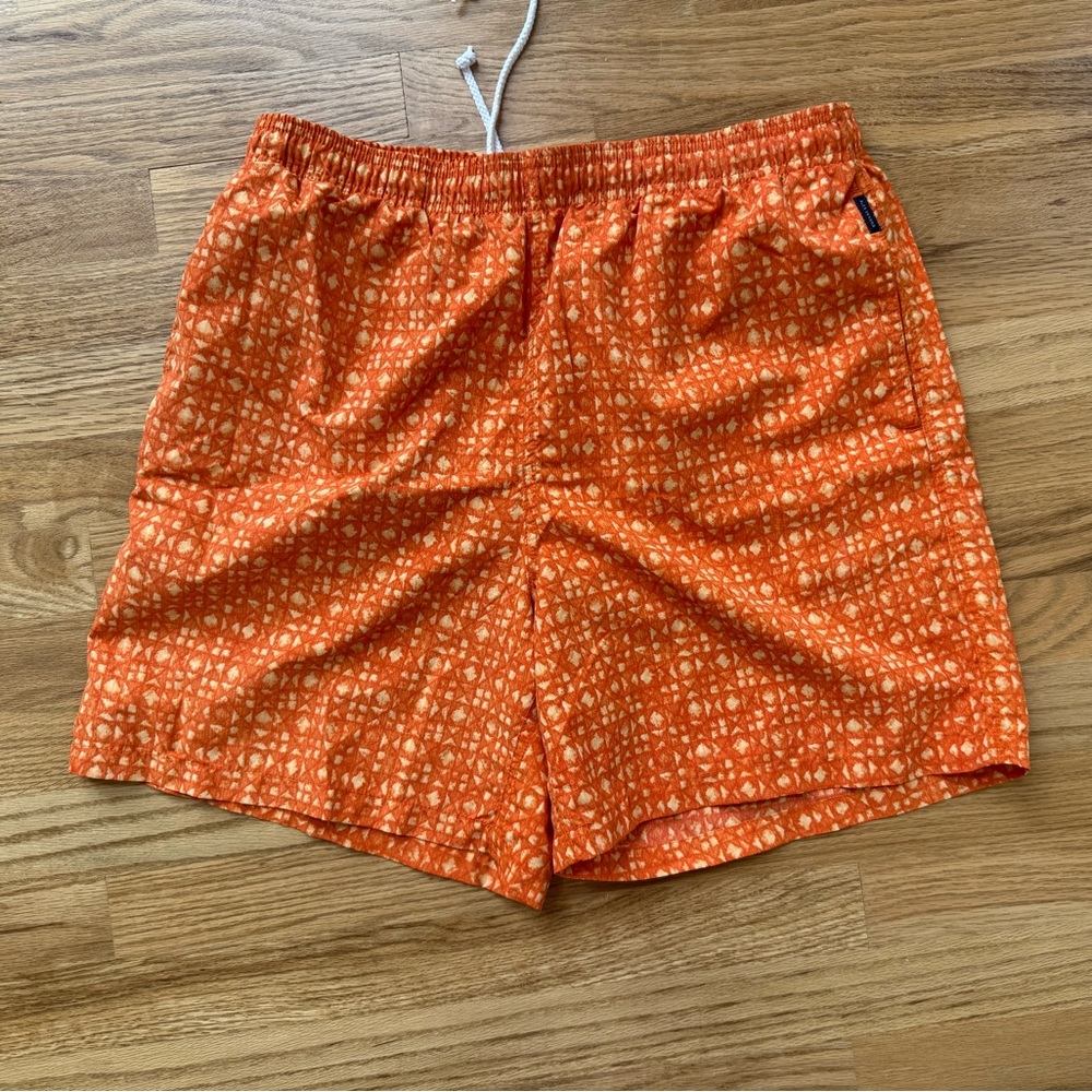 Alex Cannon Swim Trunks Men's Medium Elastic Waist Back Pocket Orange Geometric